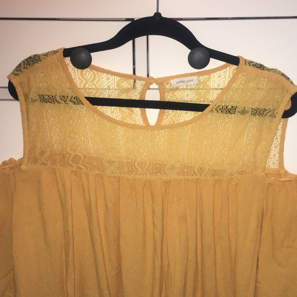 Jennifer & Grace Peak a Boo Mustard Yellow Blouse - Picture 2 of 4